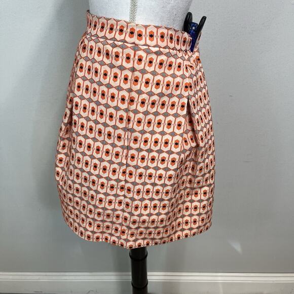J. Crew Skirt size 4 Orange Black Brocade Above Knee A Line Pockets Cocktail - Picture 5 of 7